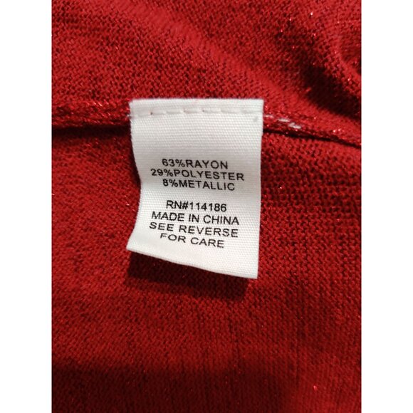 89th + Madison XL Womens Sweater Red Metallic Ribbed Open Front Long Sleeve Knit - Picture 8 of 12